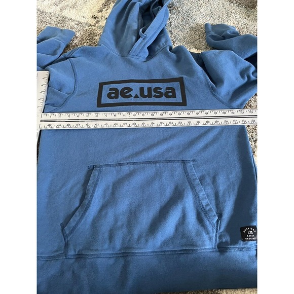 American Eagle AE Blue Spell Out Logo Mens Hoodie Size Large - Picture 8 of 9